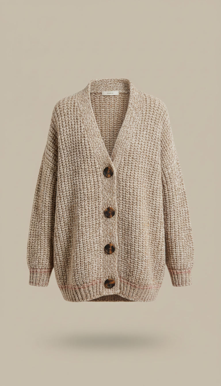 Oat Knit Cardigan with Drop Shoulders