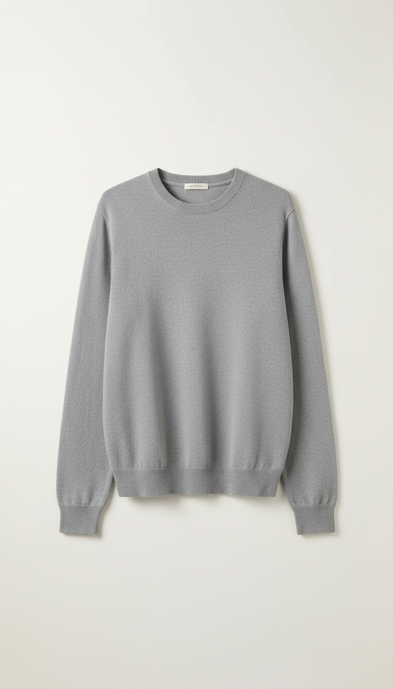Stone Grey Crewneck Sweater in Cotton Blend